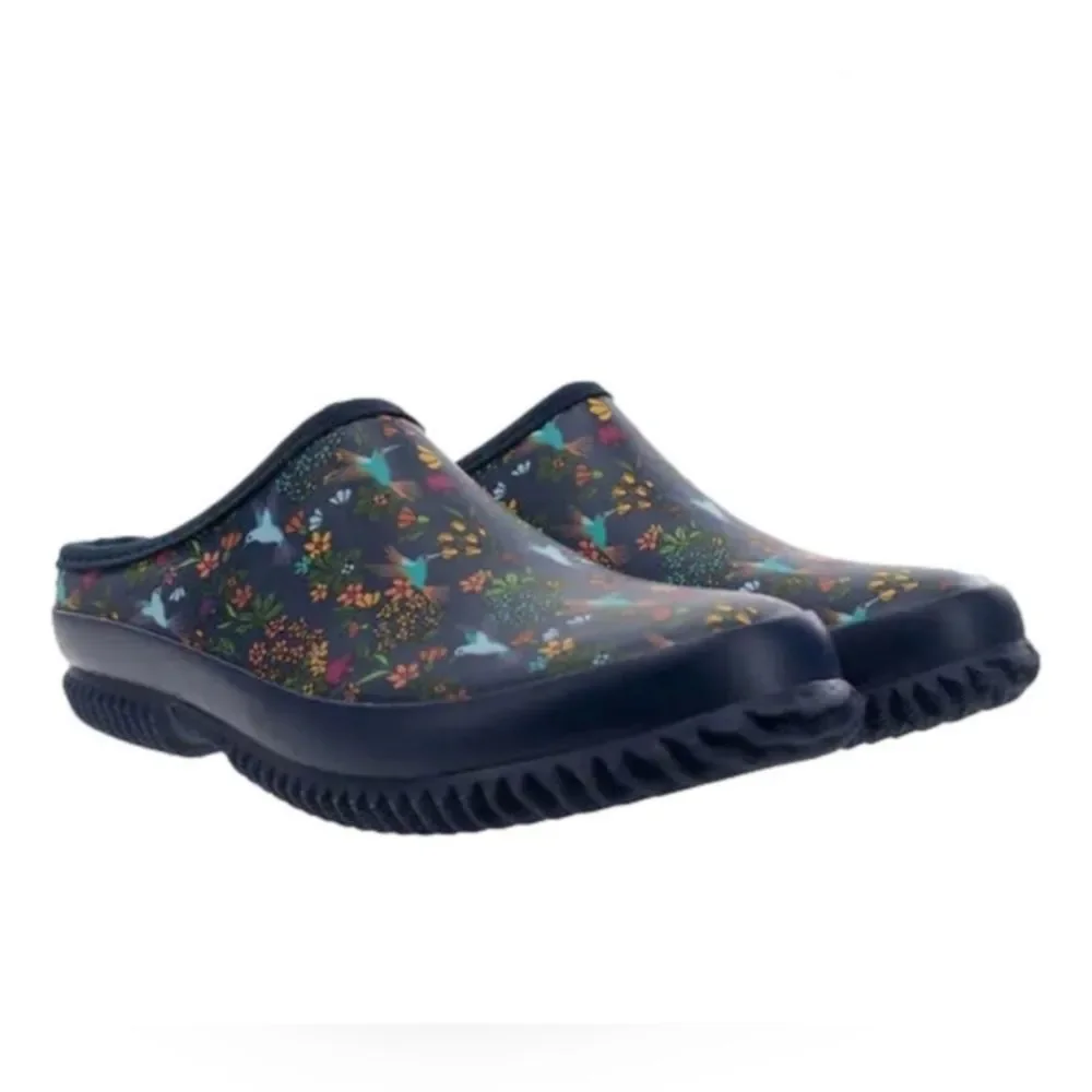 Western Chief Hummingbird Floral Women's Rubber Garden Clog Navy Size 7-10 NIB - Picture 3 of 9